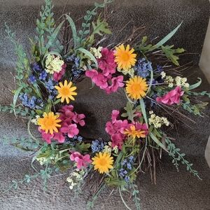 Hallmark Faux Floral Wreath with Pink and Yellow Blooms